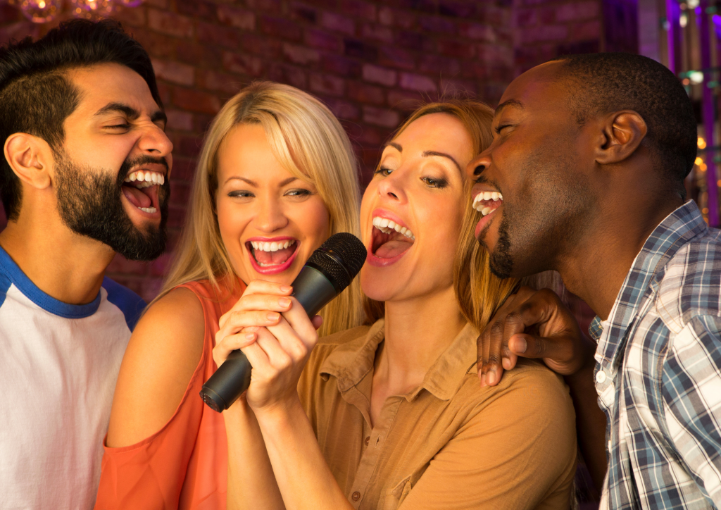karaoke - people singing - friends - microphone - auto tune - party